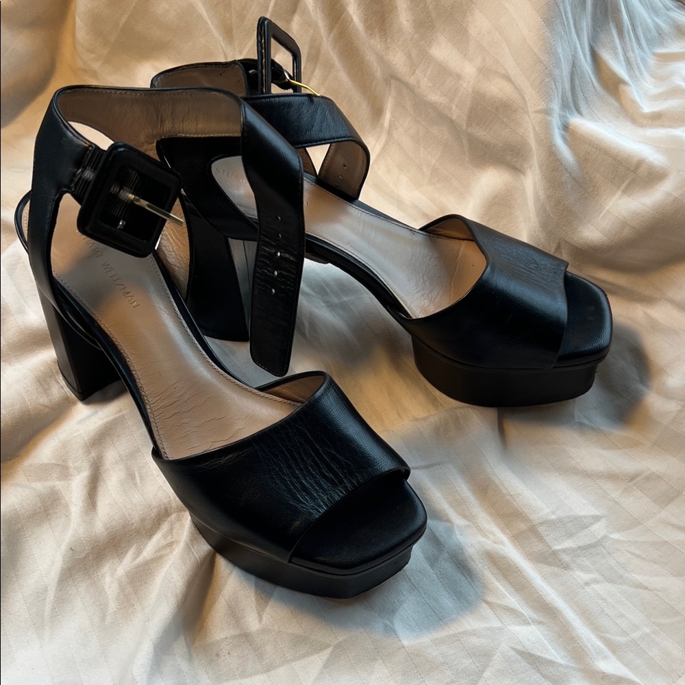 Stuart Weitzman Black Leather Platform Heels